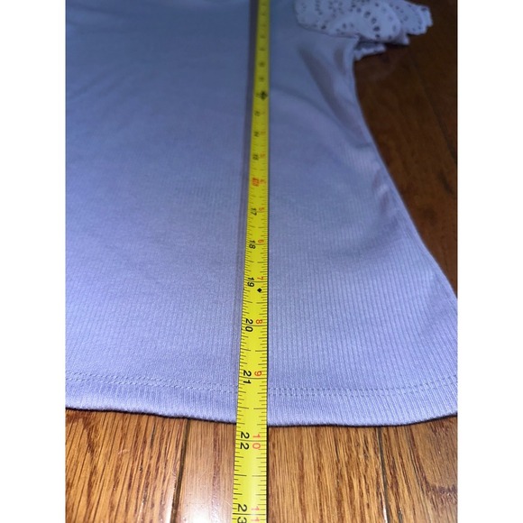 Women's Chelsea & Theodore Eyelet Sleeve Top Ribbed Knit Blouse Lavender XS - Picture 7 of 8